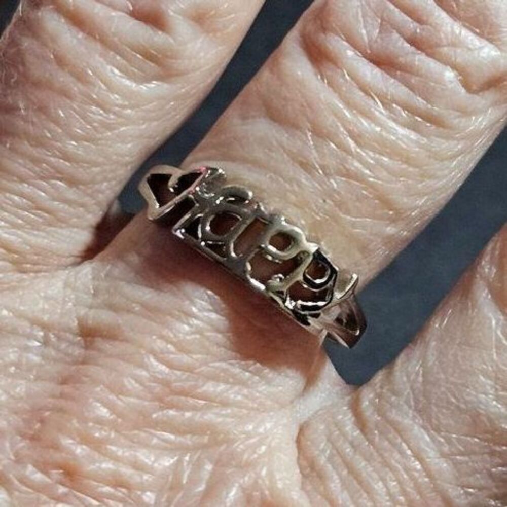 Silver tone happy ring size 8